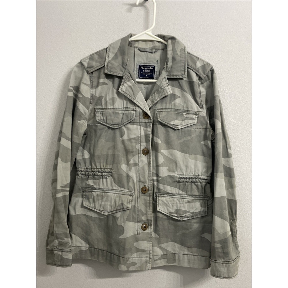 Abercrombie Fitch Jacket‎ Womens Small Gray Camo Utility Outerwear Coat Y2K